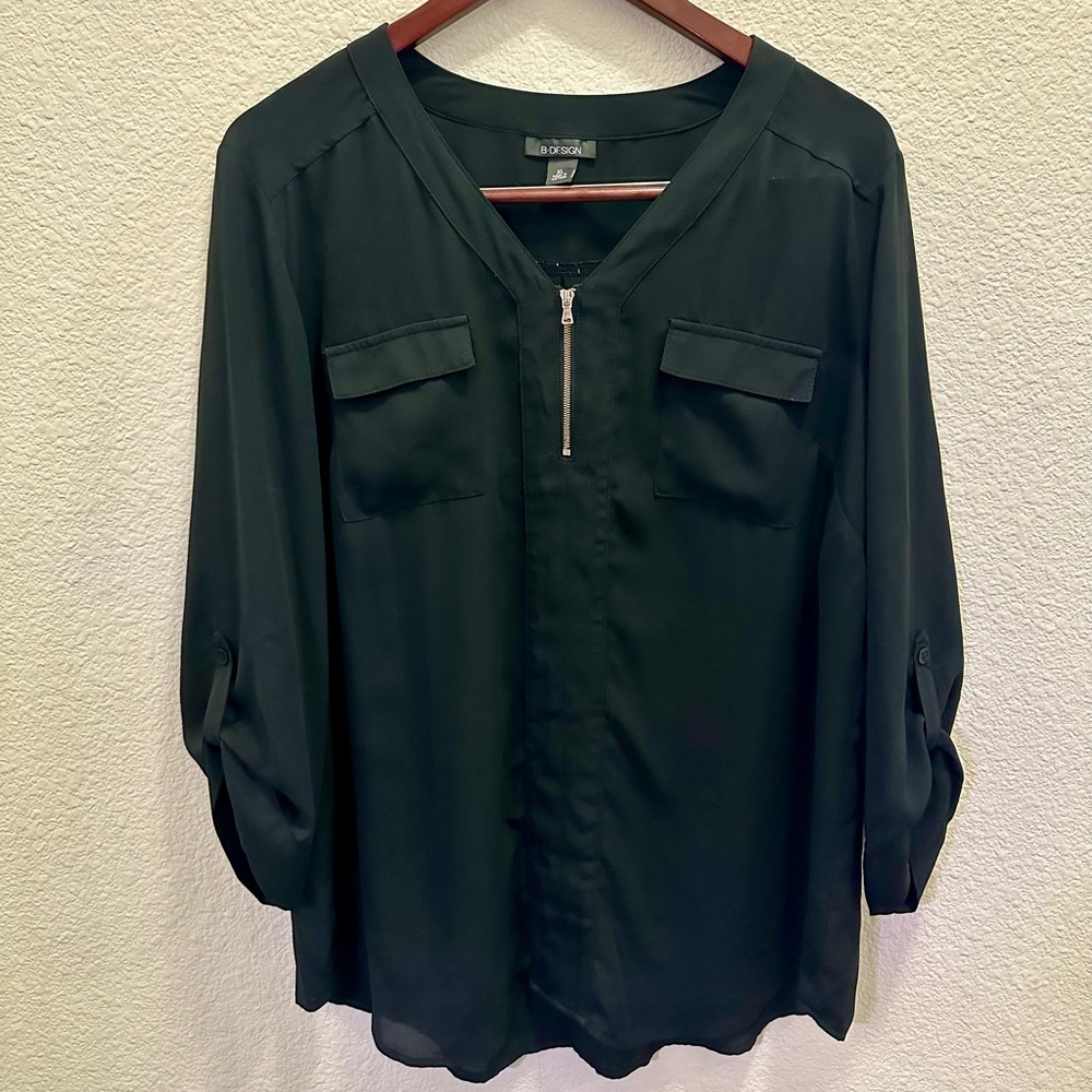 B Design Black 3/4 Sleeve Business Casual Blouse